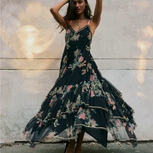 Free People Black Floral Beaded Dress